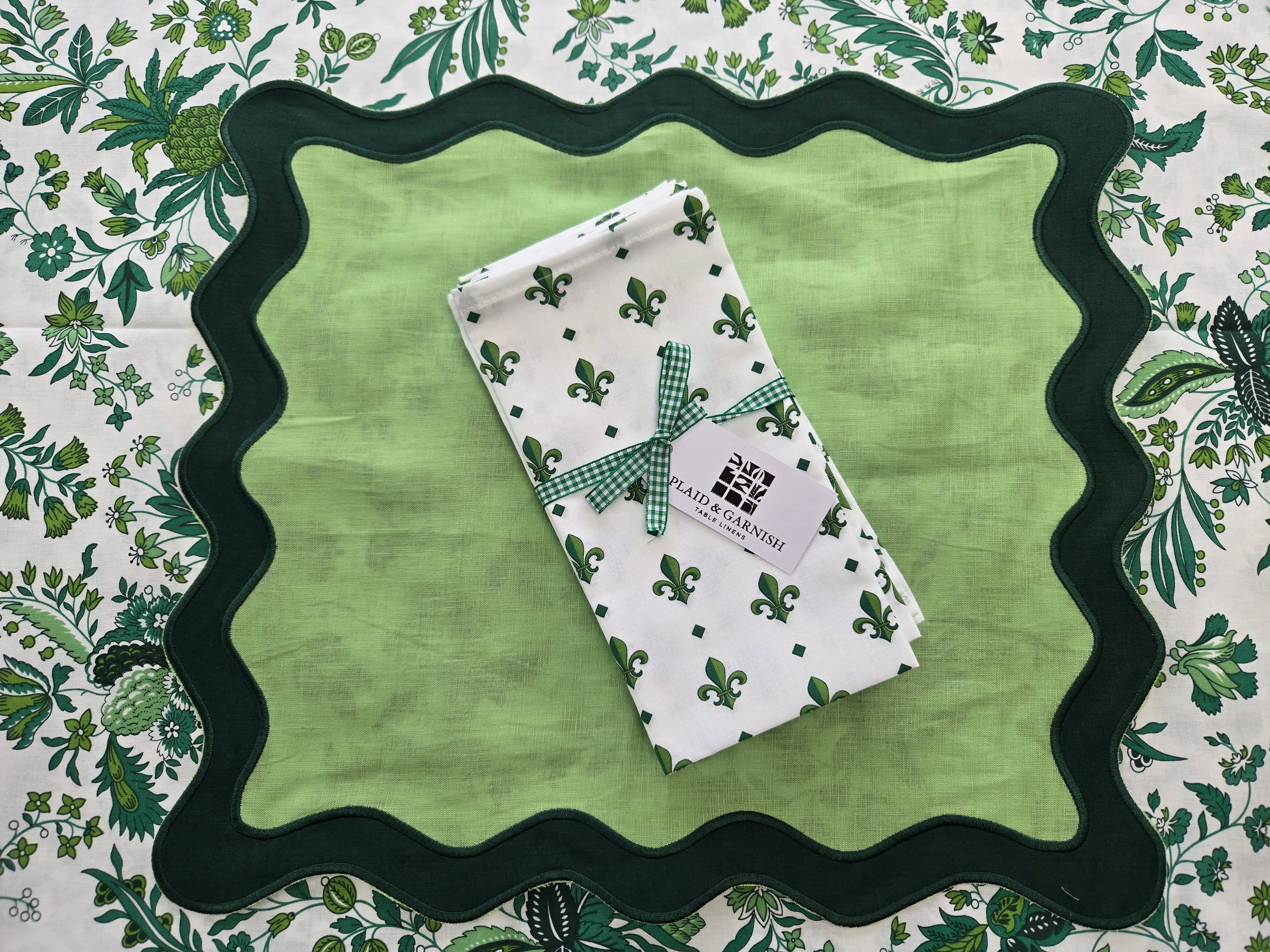 Fleur de Lys Napkin Green & White - Set of 4
