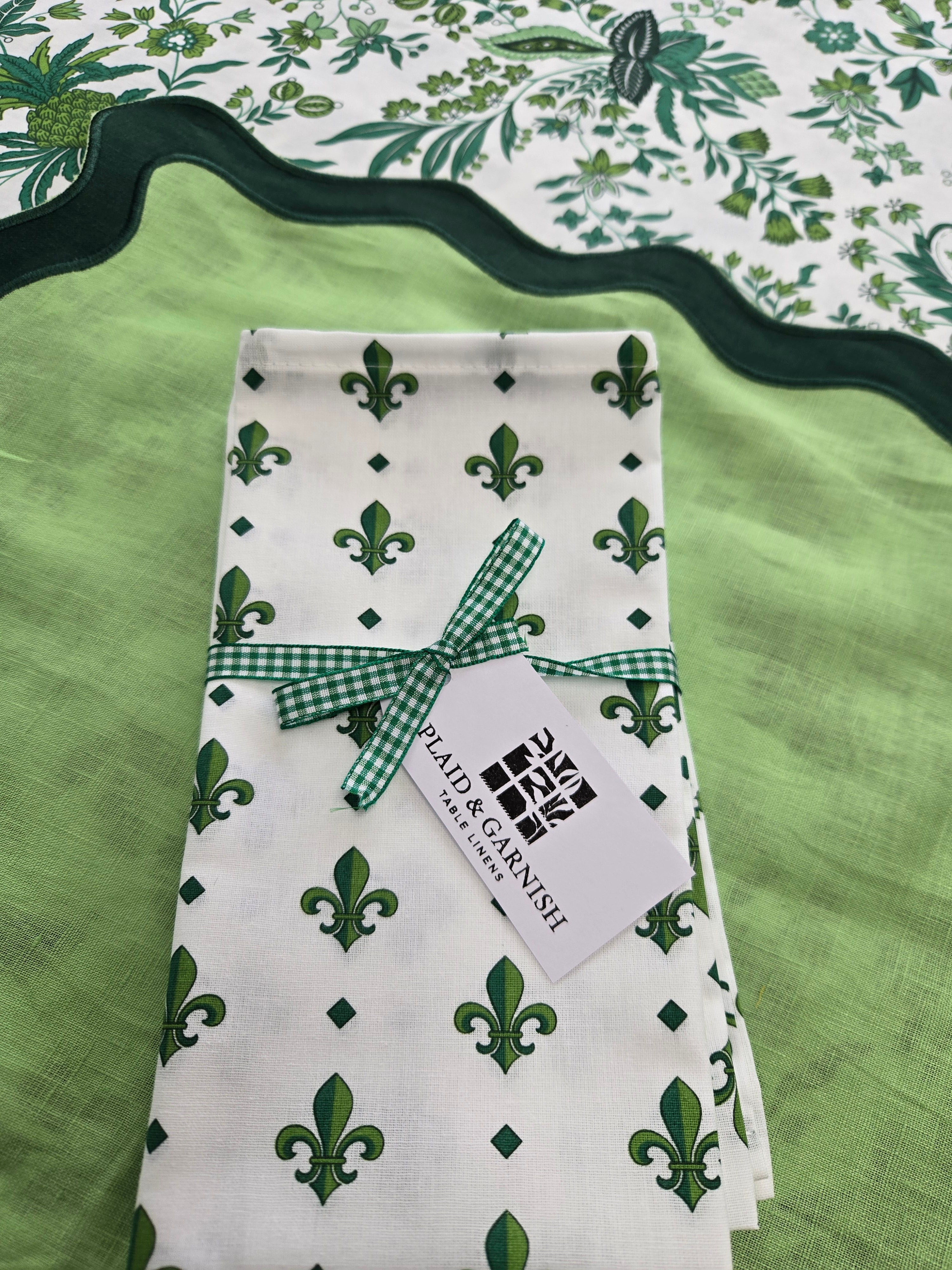 Fleur de Lys Napkin Green & White - Set of 4