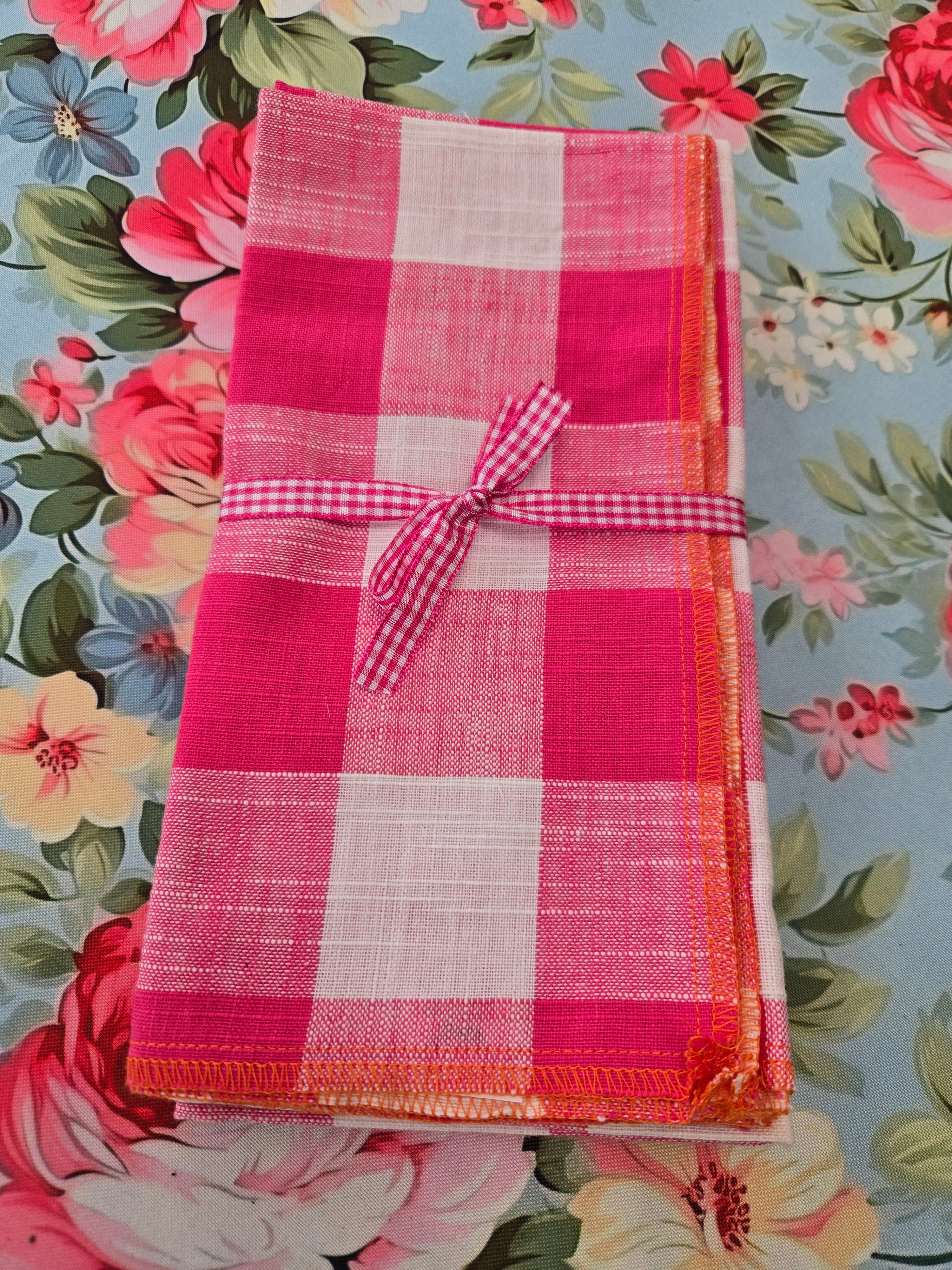 Pink and White Check Napkin - Set of 4
