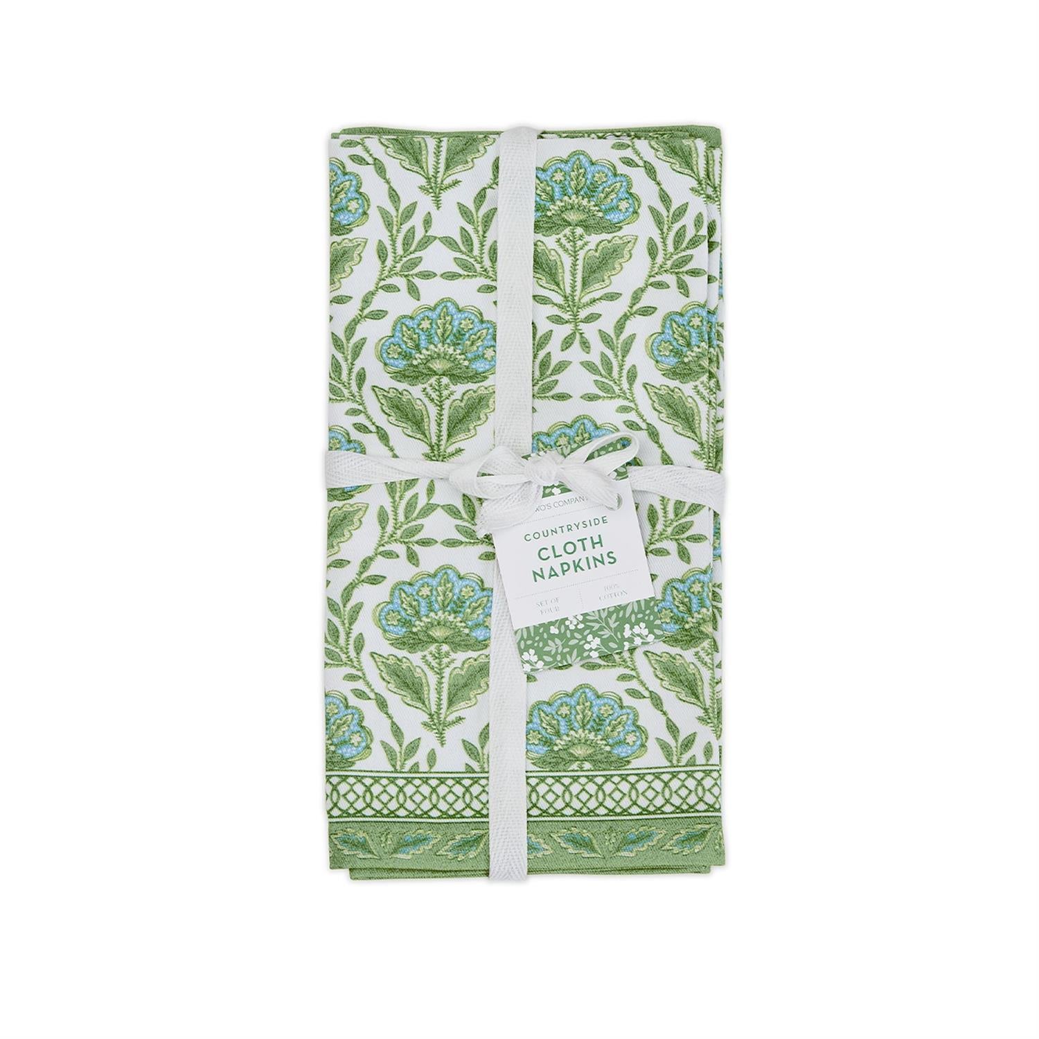 Green Floral Napkins - Set of 4