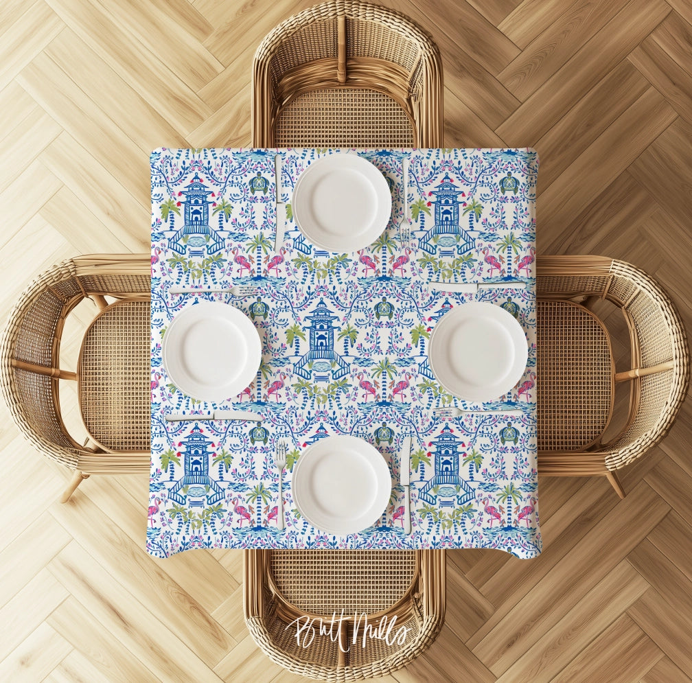 Colorful Chinoiserie Cotton Twill Tablecloth