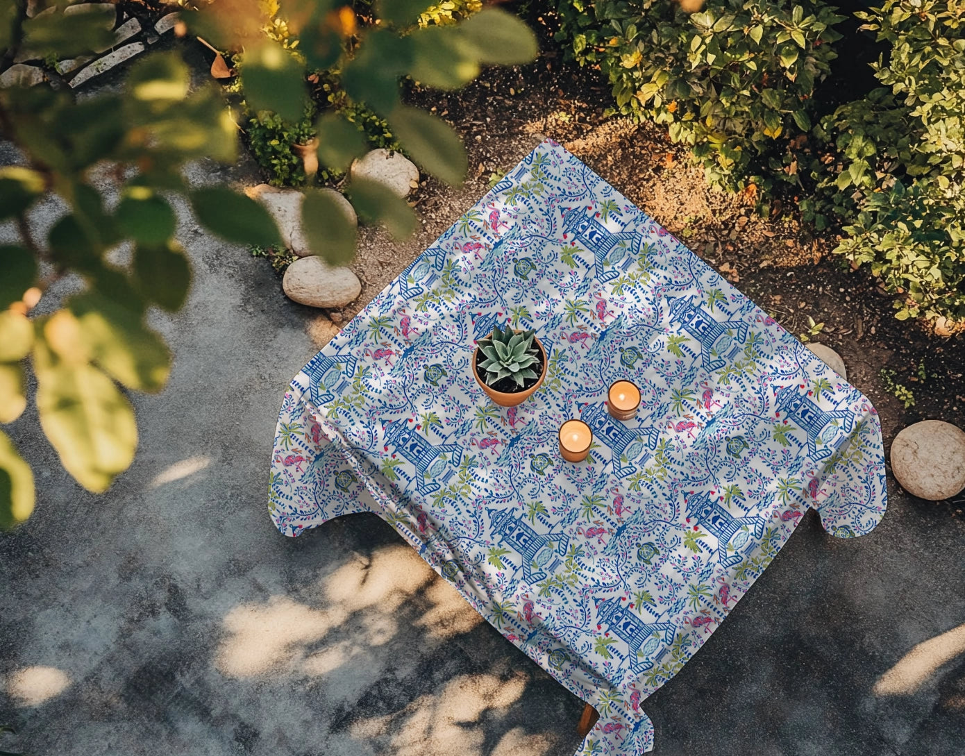 Colorful Chinoiserie Cotton Twill Tablecloth