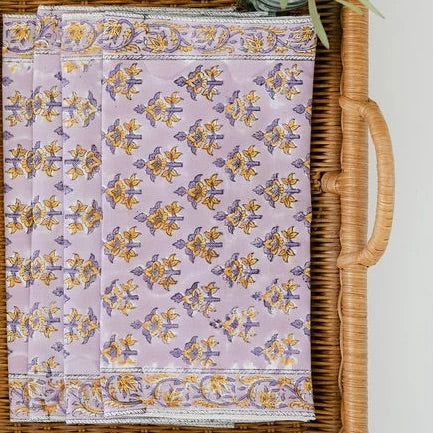 Lavender Floral - Canvas Cotton Fall Placemat and Napkin Bundle (Set of 4)