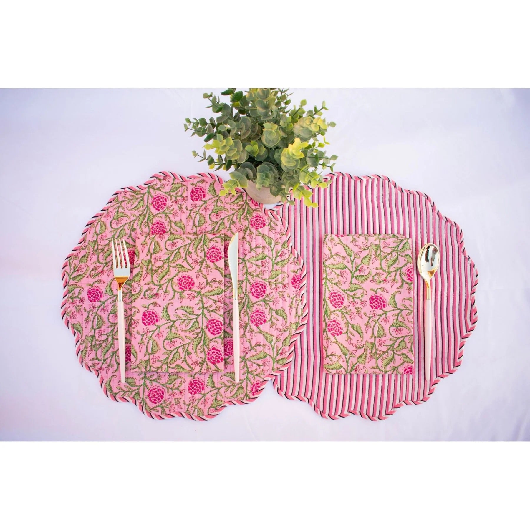 Pink Bloom - Quilted Cotton Placemat and Napkin Bundle (Set of 4)