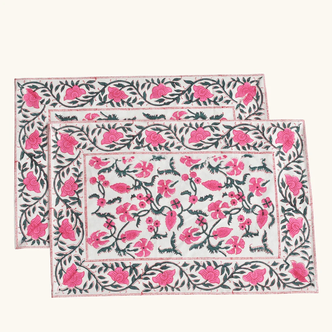 Pink Trail - Canvas Cotton Placemat and Napkin Bundle (Set of 4)