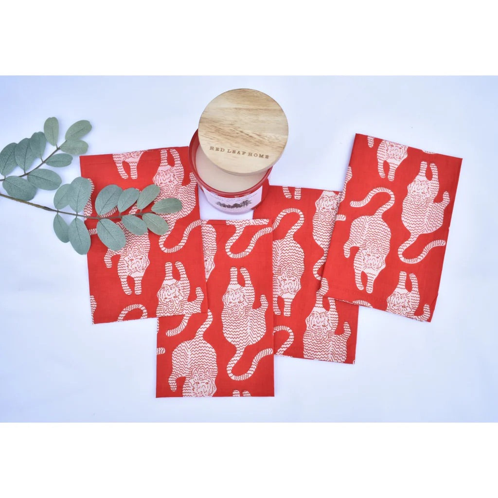 Red Safari - Quilted Cotton Placemat and Napkin Bundle (Set of 4)