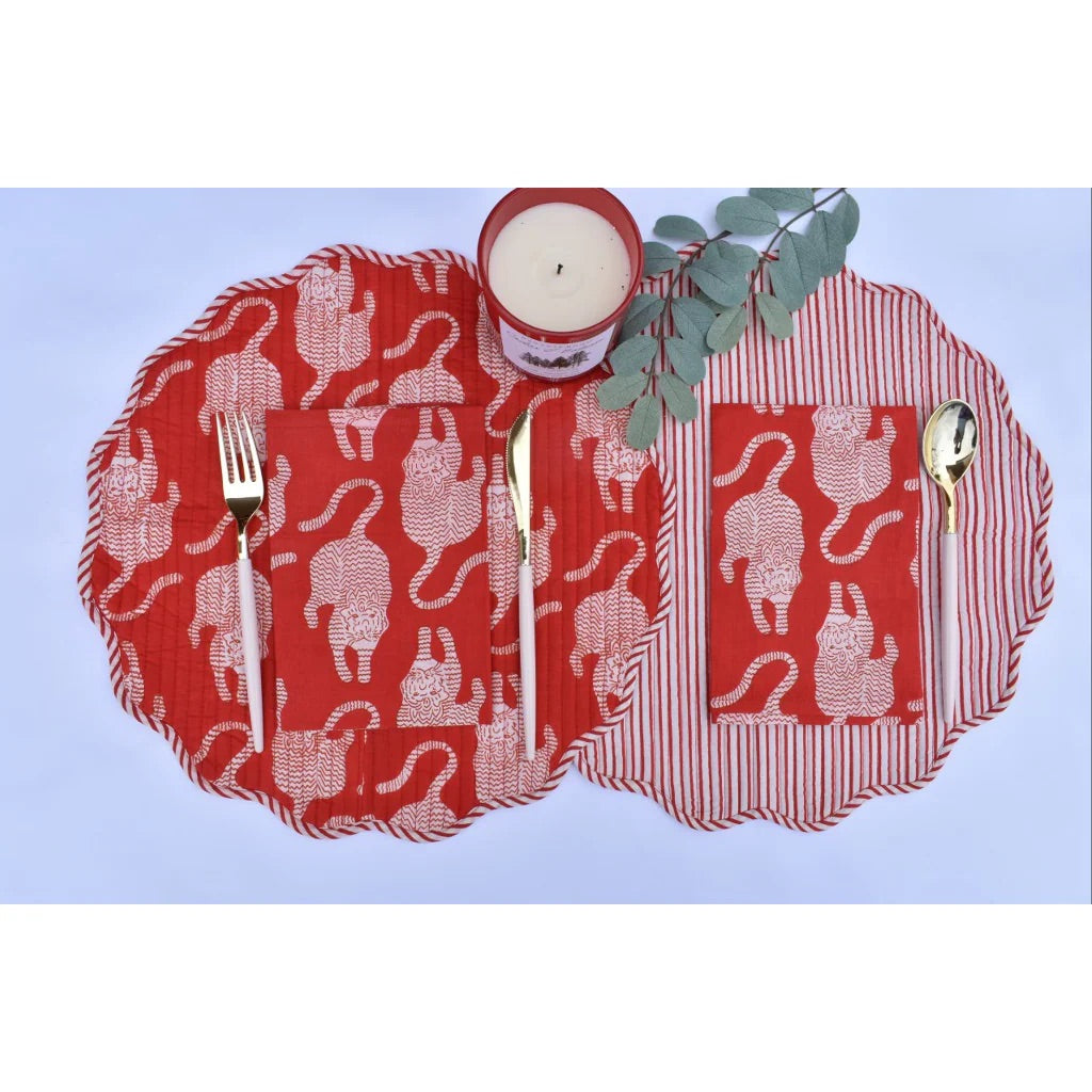 Red Safari - Quilted Cotton Placemat and Napkin Bundle (Set of 4)