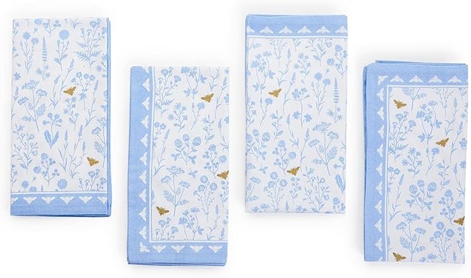 Bees and Blooms Print Cloth Napkins - Set of 4