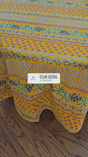Olives & Mimosa Orange Tablecloth