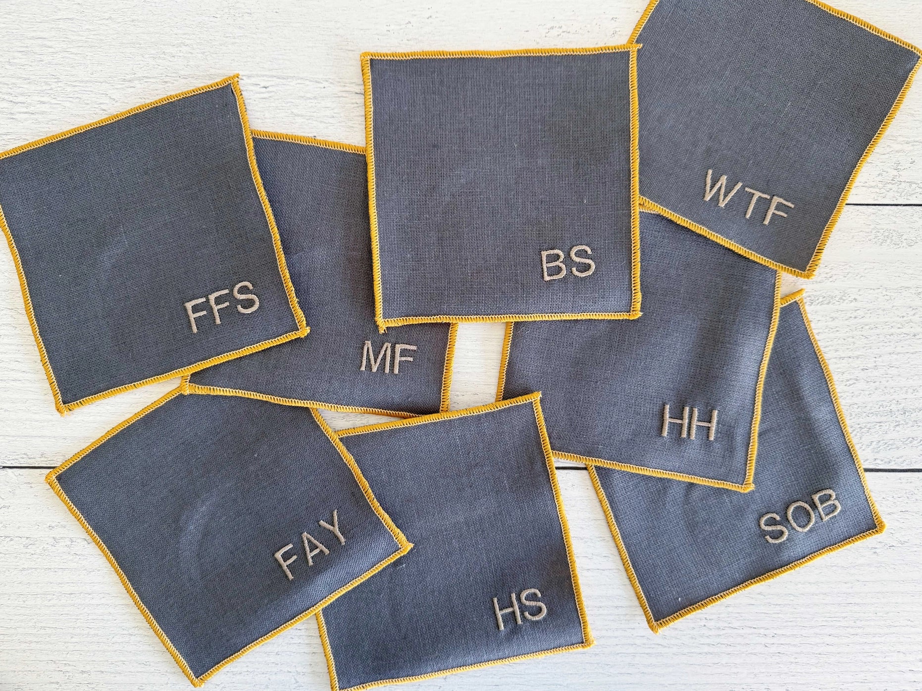 Sweary Cocktail Coasters in Grey Linen - Set of 8